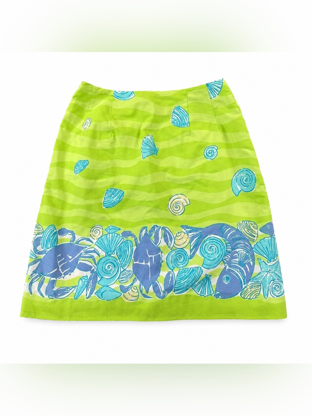 Lilly Pulitzer Lime Green A-Line Skirt with Blue Seashell Border Size 4